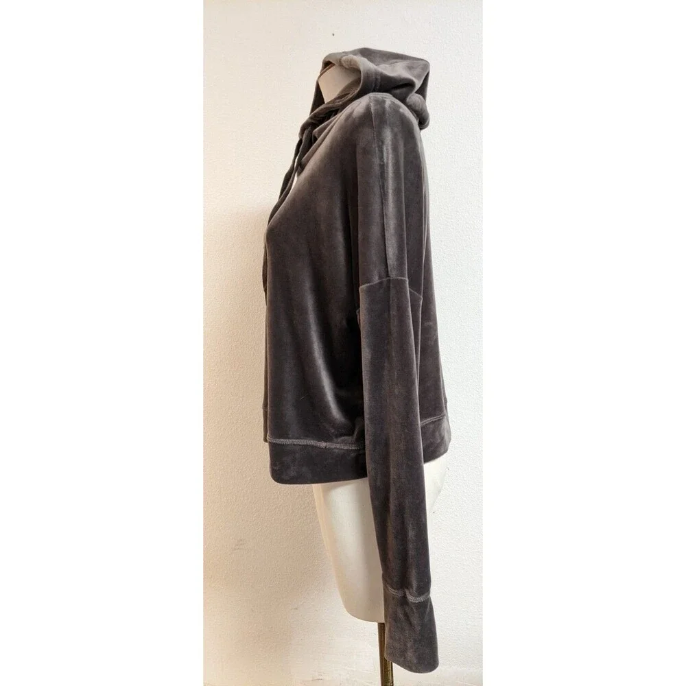 Offline By Aerie Women's Brown Super Soft Hooded Boxy Velour Cropped Pullover SM - Picture 4 of 10